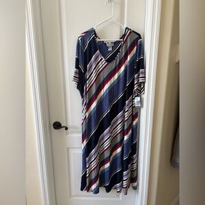 Catherines 4X Striped Swing Dress Navy Red White Plus Size Rayon Stretch NWT